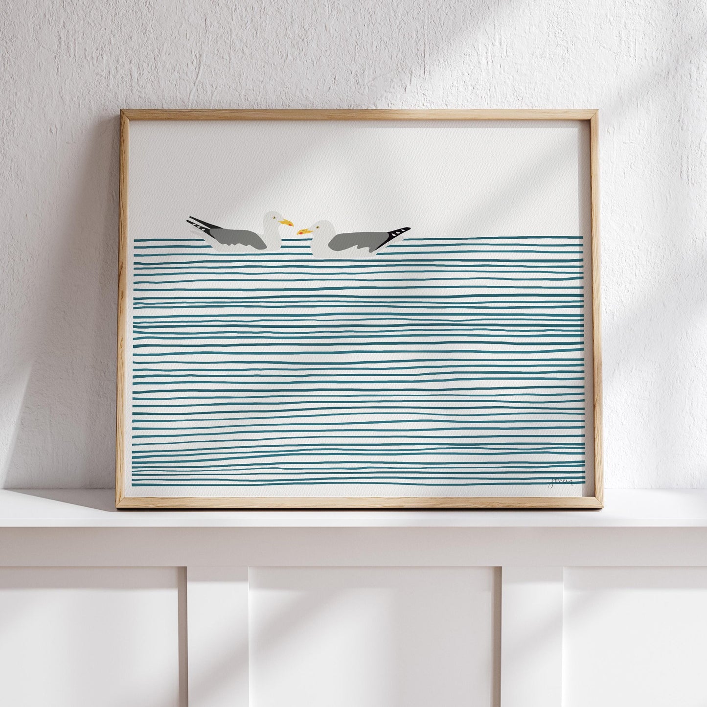 Seagulls Floating Art Print - Unframed or Framed - 250327