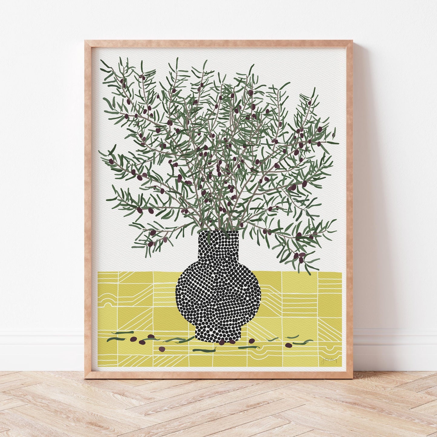 Olive Branches in Dotted Vase - Signed - 240512