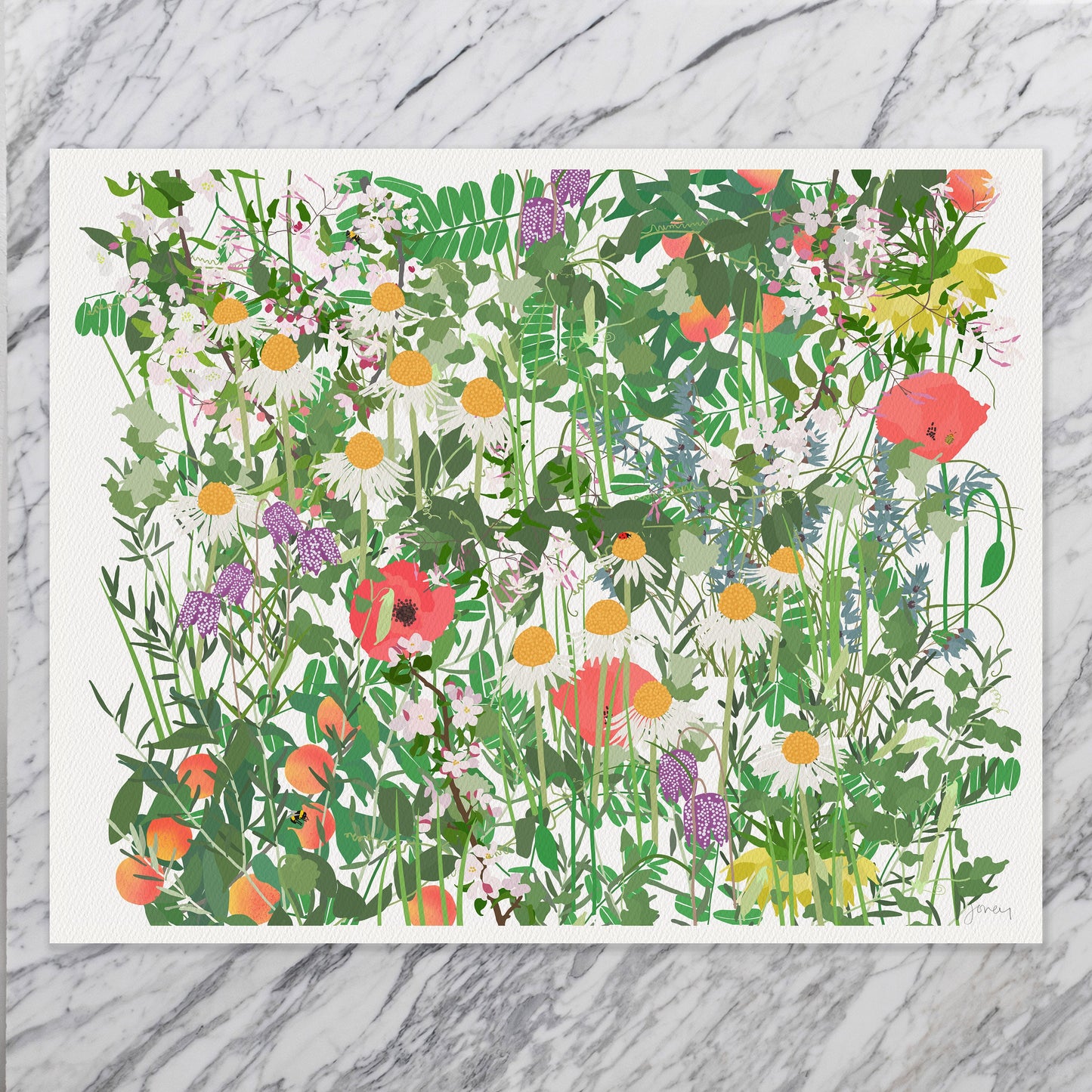 Mille Fleur with Daisies Art Print - Unframed or Framed - 210524