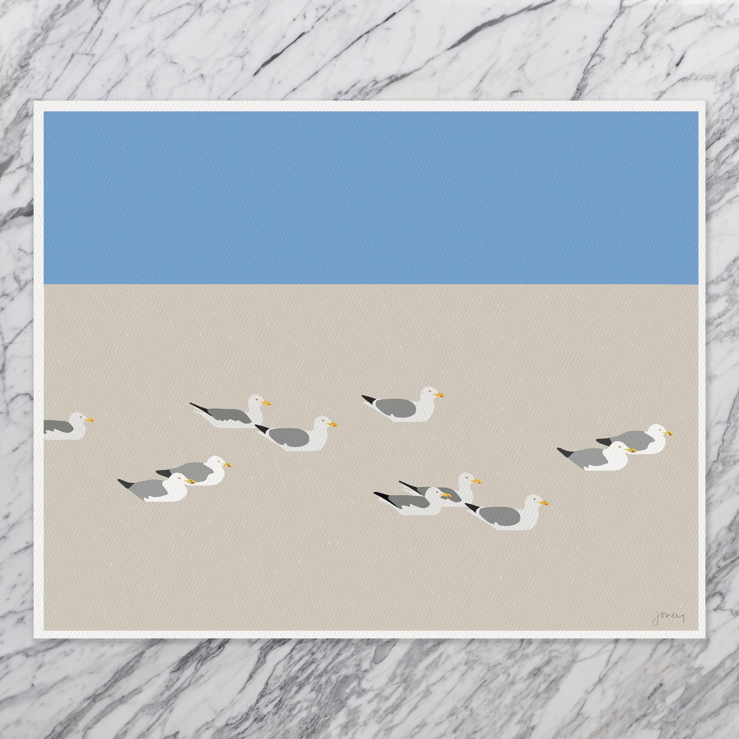 Seagull Art Print – Coastal Wall Art With Solid Maple Frame | Archival Paper