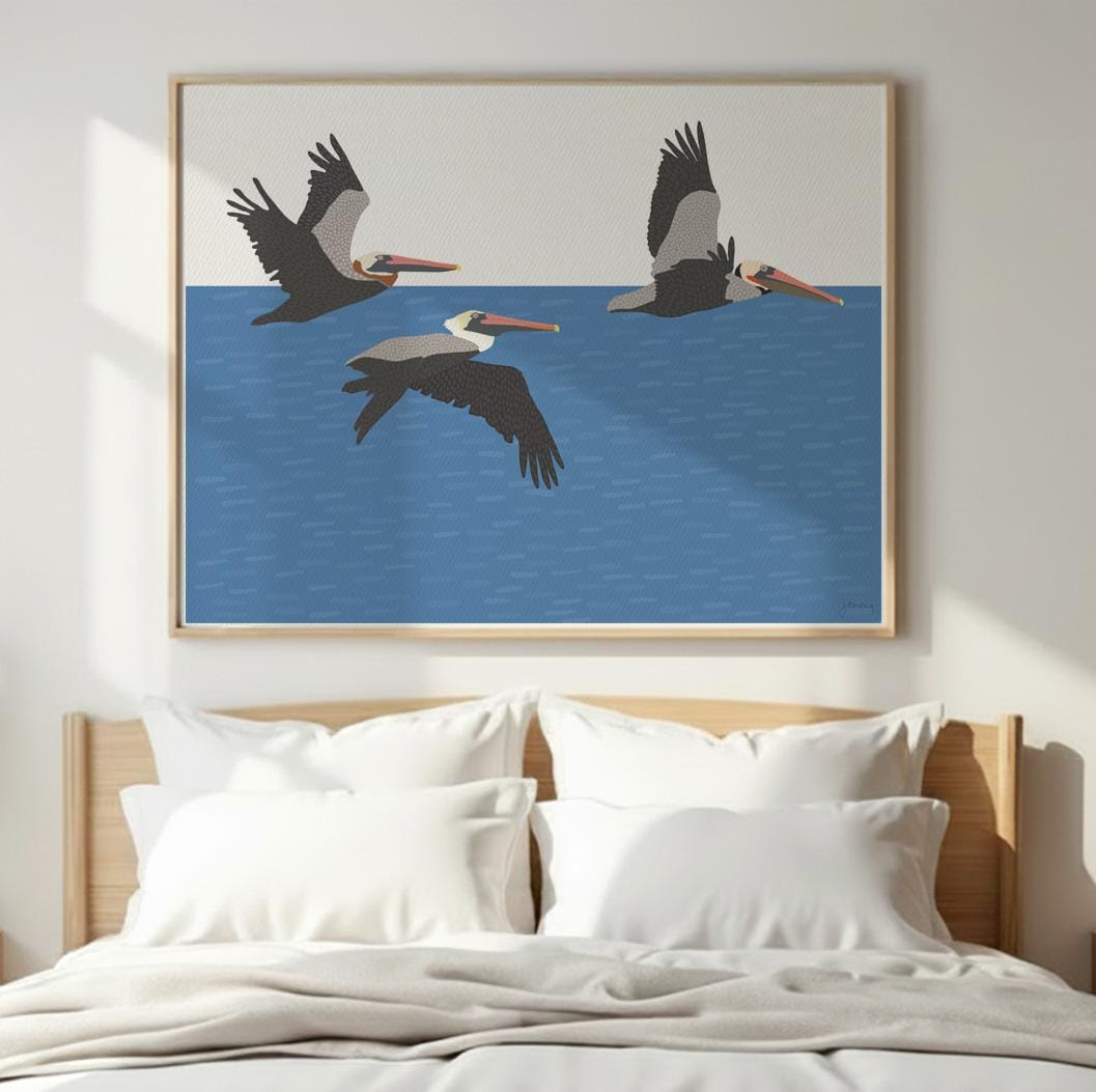 Flying Pelican Wall Art, signed bird print - 260920