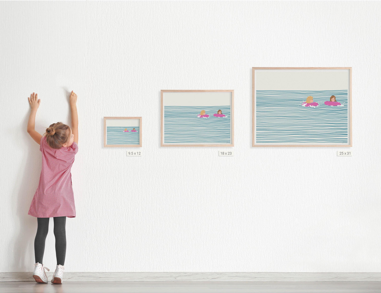 Girls in Pink Floaties Landscape Art Print - Unframed or Framed - 130809L