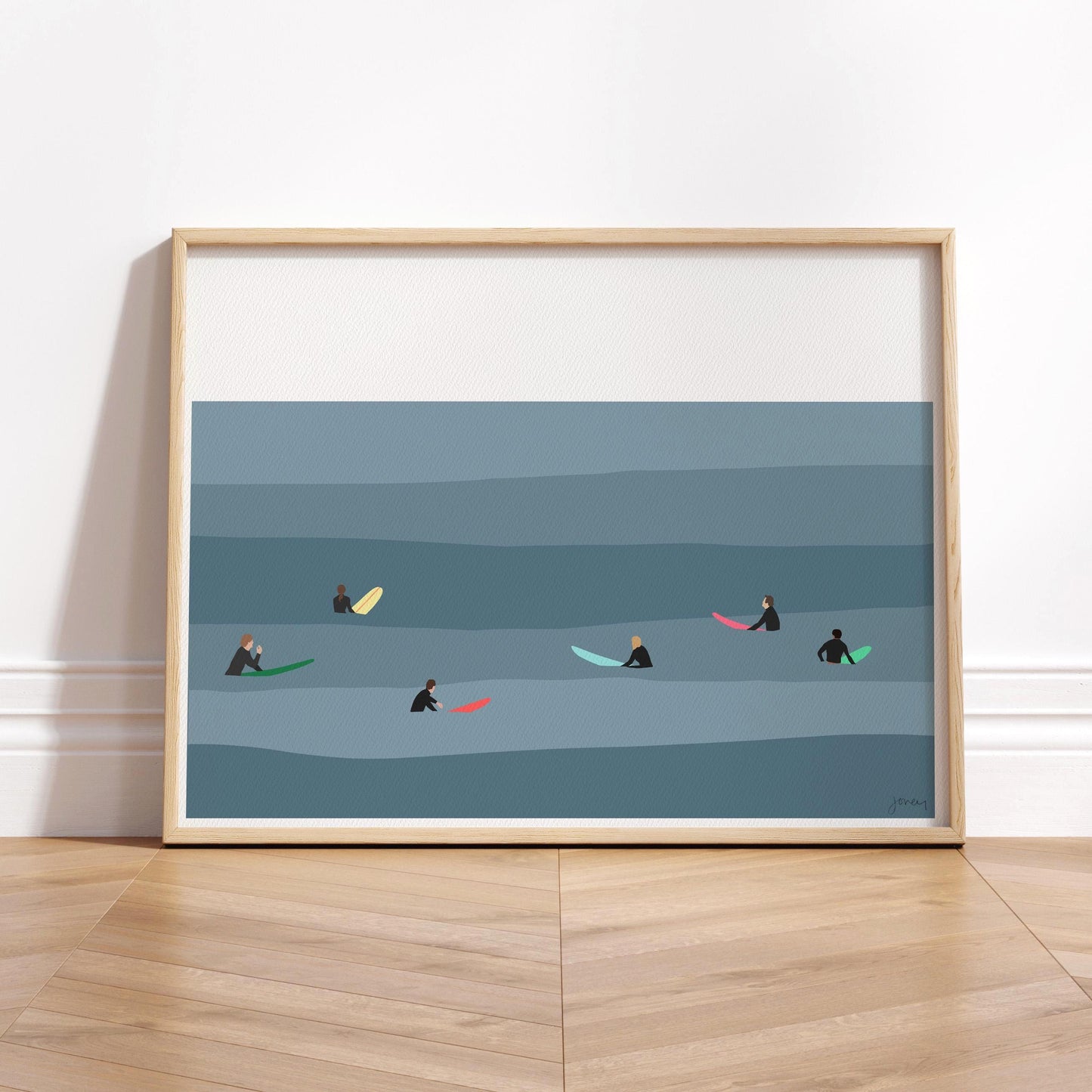 Surfing Lineup Art Print - Unframed or Framed - 250208